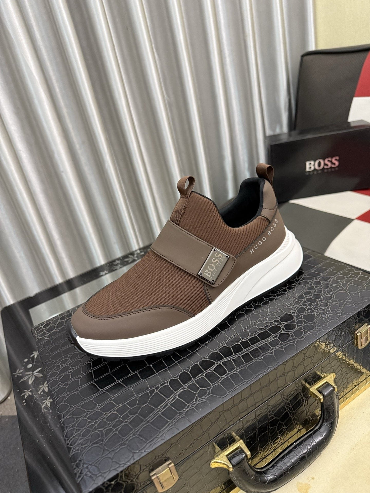 Hugo Boss Men's Textured Strap Slip-On Sneakers