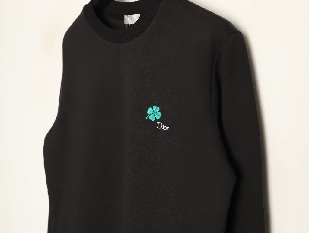 Dior 26FW Black Four-Leaf Clover Embroidered Crewneck Sweatshirt